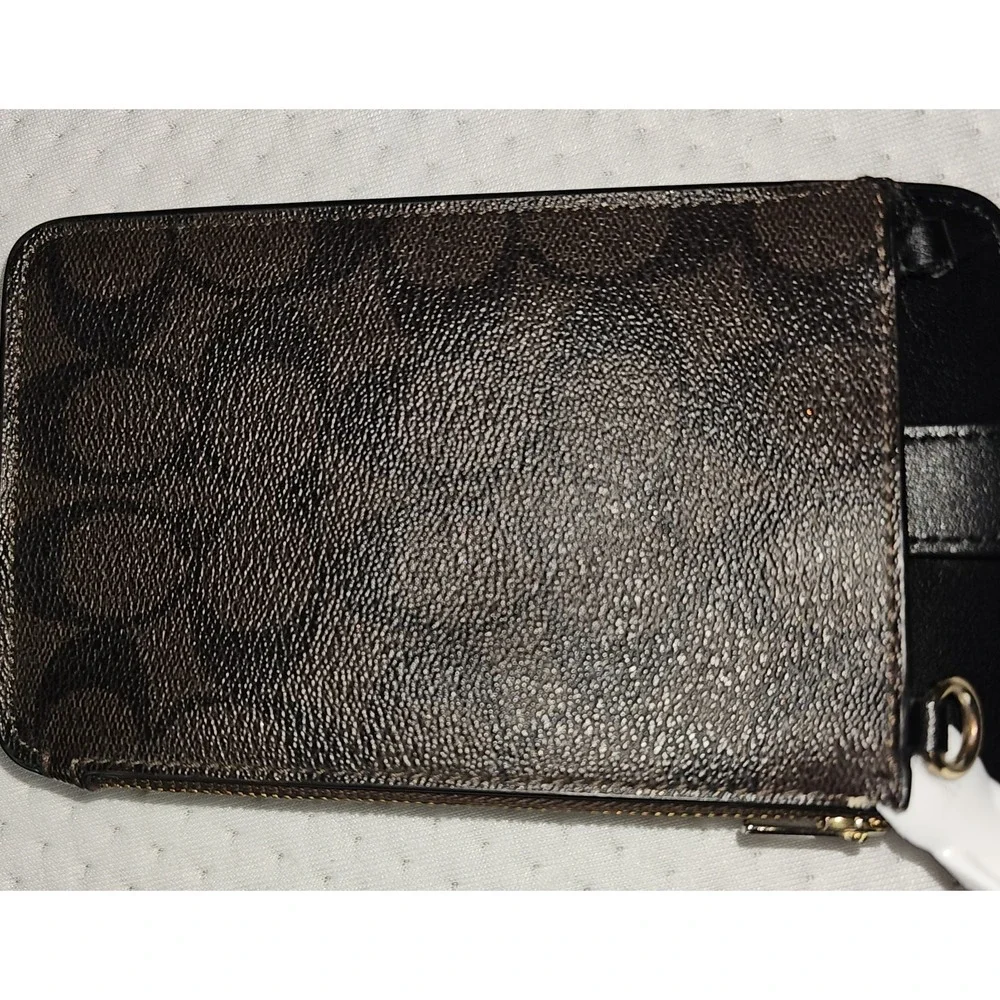 AS IS Coach North/South Signature Logo Phone Crossbody Brown/Black Leather C7397